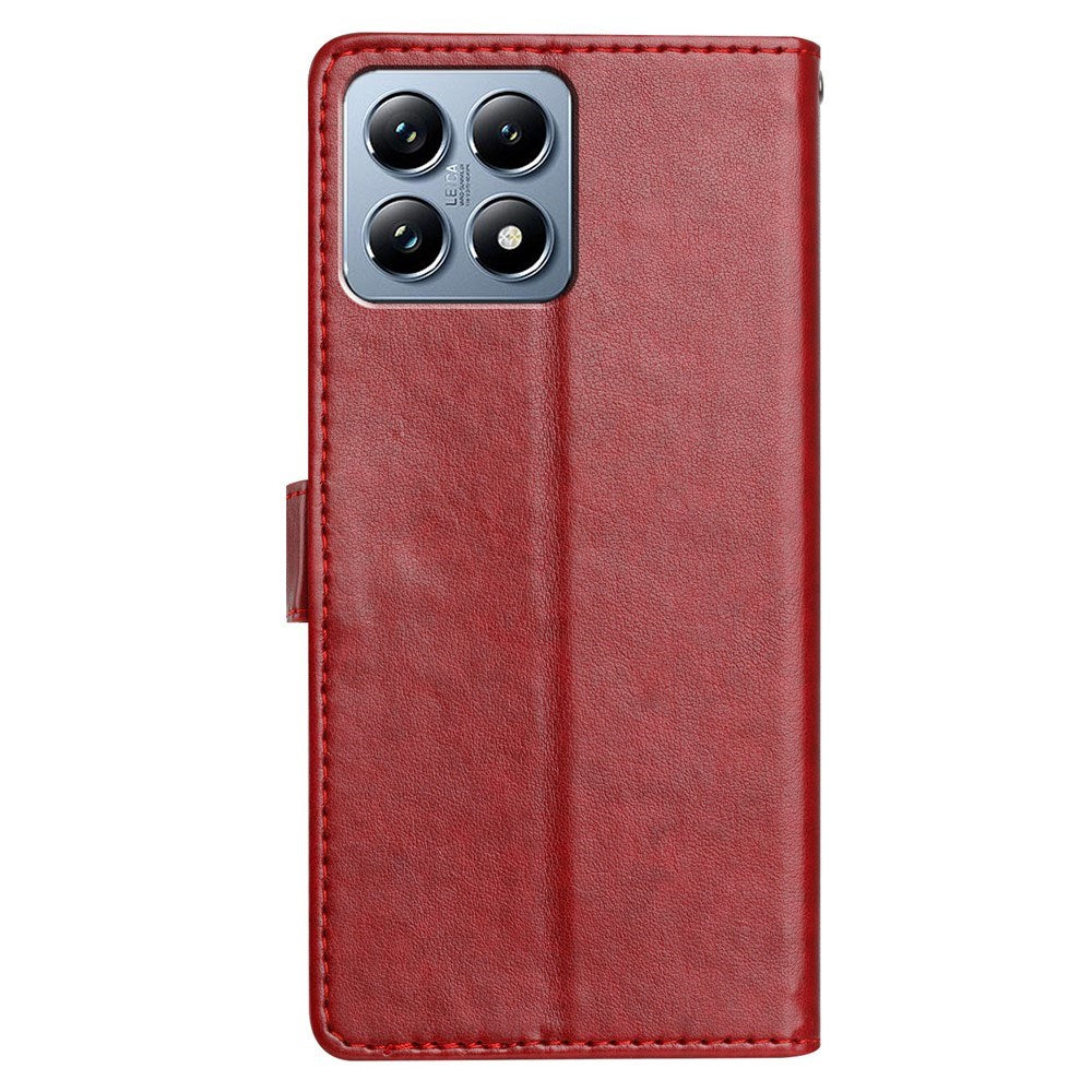 Xiaomi 15T EIDERWOOD Kunstlæder Mobilcover m. Kortholder & Strop - Rød
