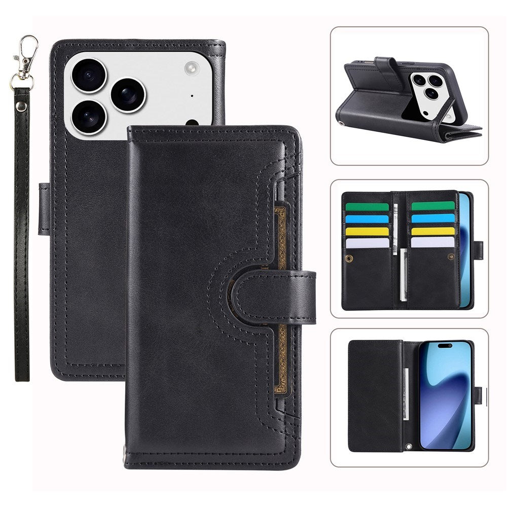 iPhone 18 Pro / 17 Pro EIDERWOOD Kunstlæder Flip Cover m. Dobbelt Kortholder - Sort