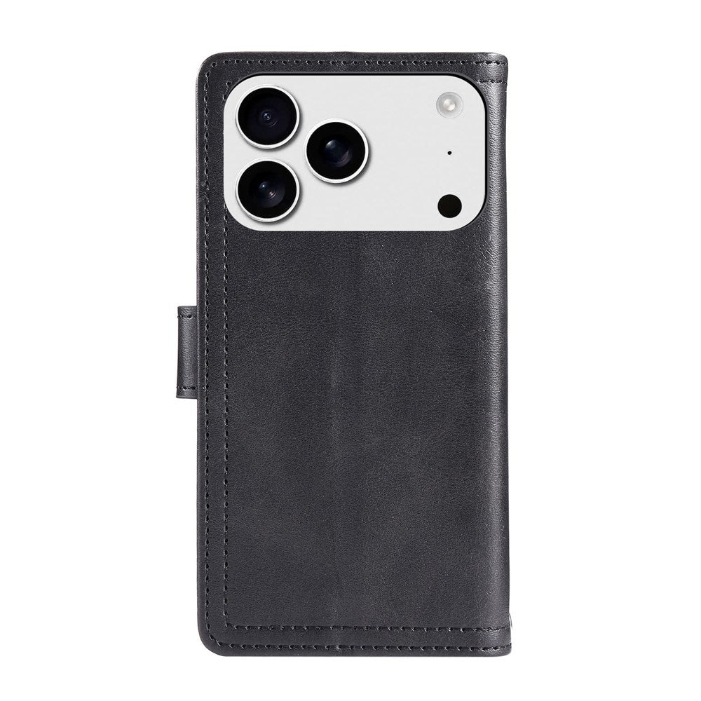 iPhone 18 Pro / 17 Pro EIDERWOOD Kunstlæder Flip Cover m. Dobbelt Kortholder - Sort