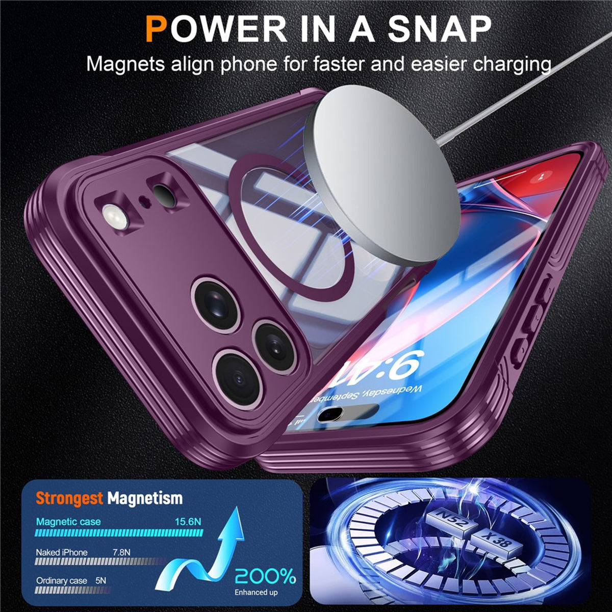 iPhone 18 Pro / 17 Pro Hybrid Plast Bagside Cover m. Skærmbeskyttelse - MagSafe Kompatibel - Gennemsigtig / Lilla
