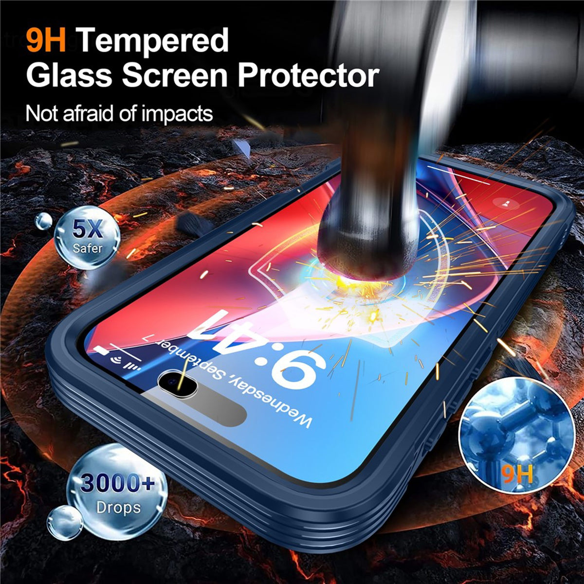 iPhone 18 Pro / 17 Pro Hybrid Plast Bagside Cover m. Skærmbeskyttelse - MagSafe Kompatibel - Gennemsigtig / Blå