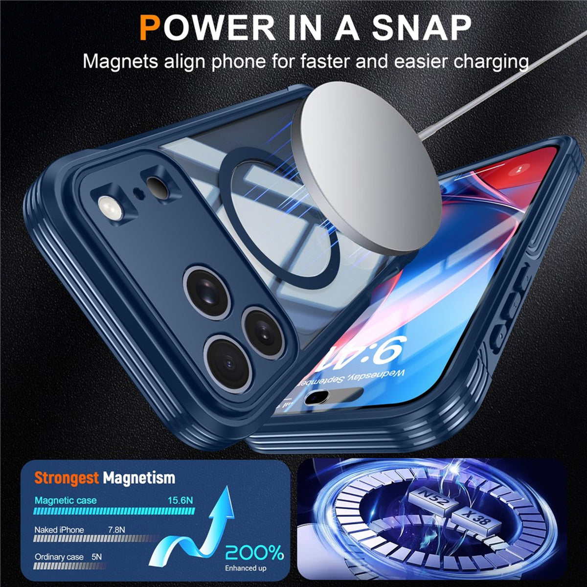 iPhone 18 Pro / 17 Pro Hybrid Plast Bagside Cover m. Skærmbeskyttelse - MagSafe Kompatibel - Gennemsigtig / Blå