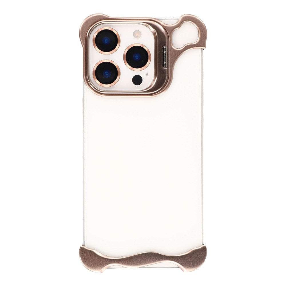 iPhone 16 Pro 2-i-1 Metal Bumper Cover - Ståfunktion & Linsebeskytter - Guld