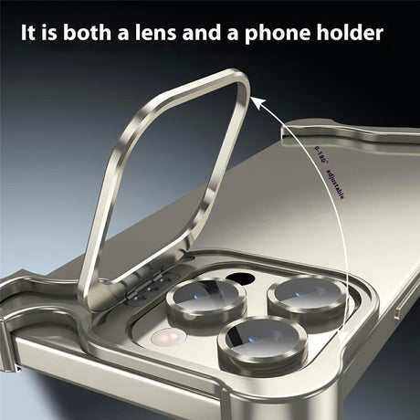 iPhone 16 Pro 2-i-1 Metal Bumper Cover - Ståfunktion & Linsebeskytter - Sølv
