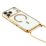 EIDERWOOD iPhone 17 Pro Max Fleksibelt Plastik Mobil Cover - inkl. Justerbar Strop - MagSafe Kompatibel - Gennemsigtig / Guld