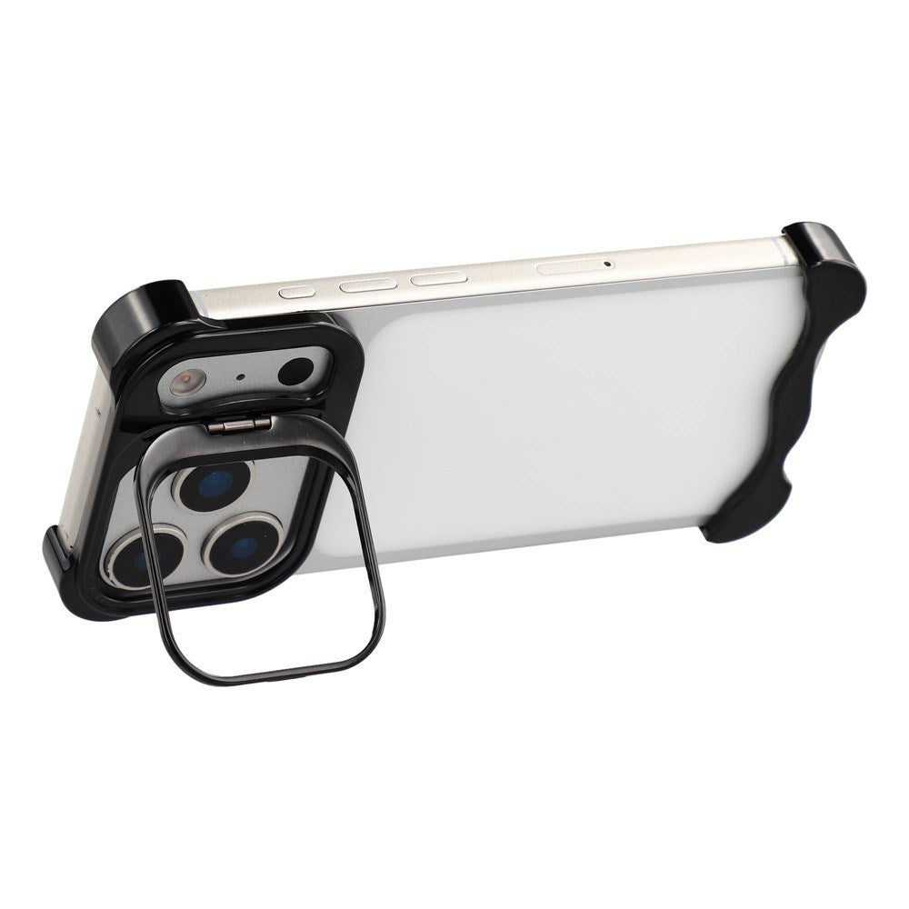 iPhone 17 Pro 2-i-1 Metal Bumper Cover - Ståfunktion & Linsebeskytter - Sort