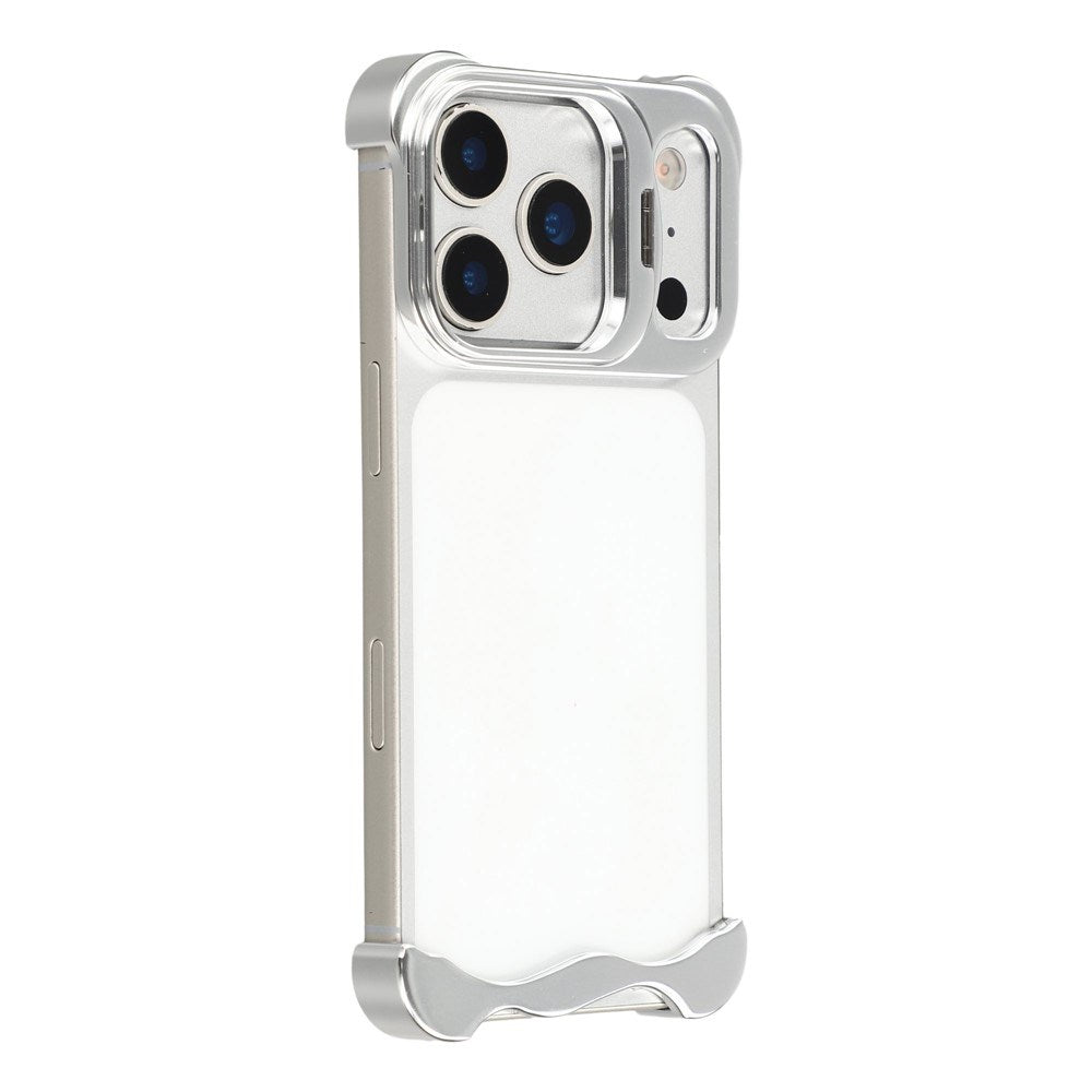 iPhone 17 Pro 2-i-1 Metal Bumper Cover - Ståfunktion & Linsebeskytter - Sølv