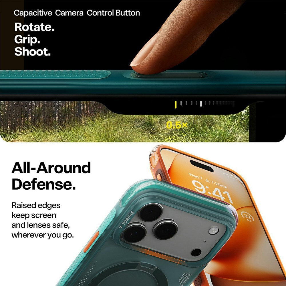 TORRAS iPhone 17 Pro Ostand Q3 Air Mobil Cover m. Kickstand - MagSafe Kompatibel - Grøn