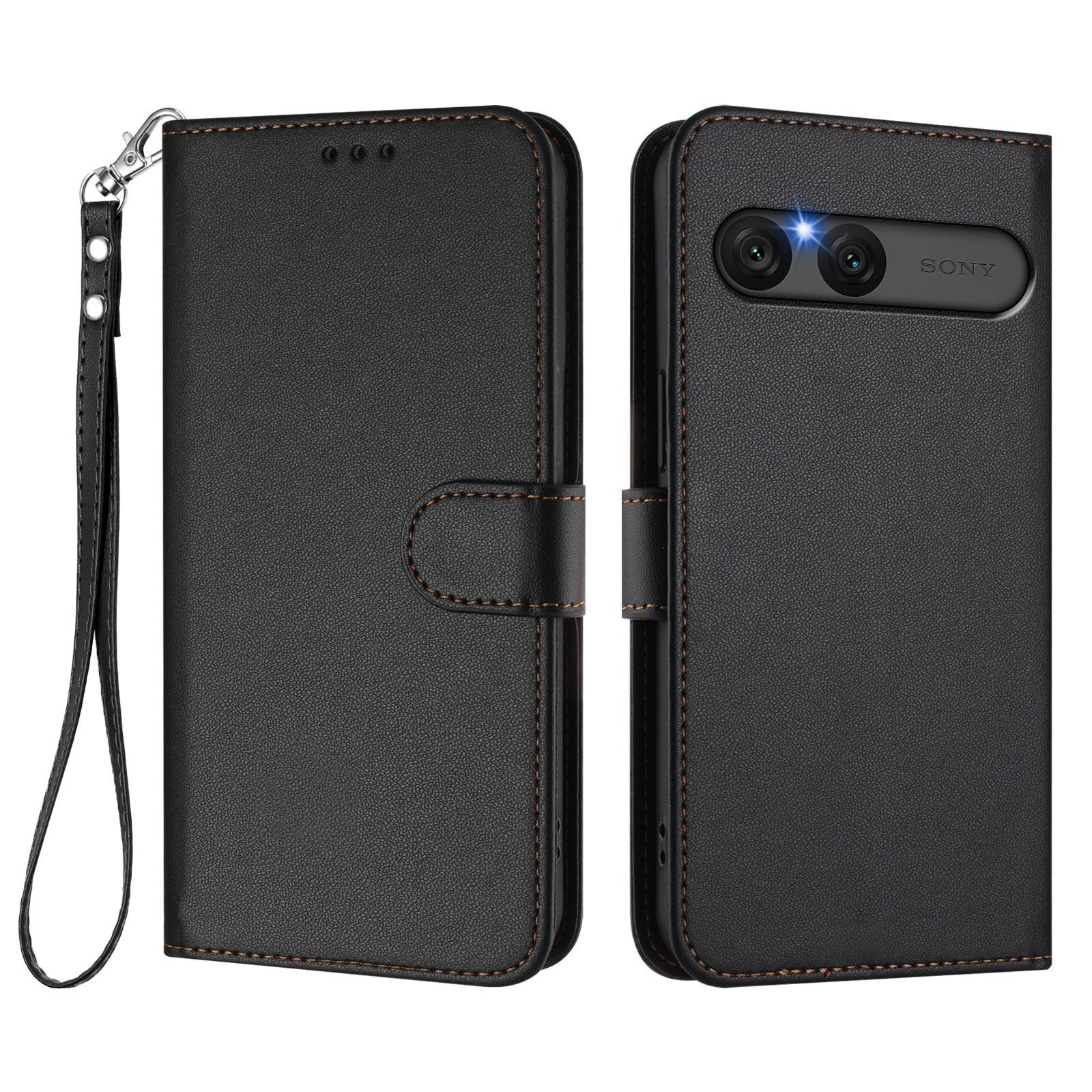 Sony Xperia 10 VII - EIDERWOOD Kunstlæder Flip Cover - Kortholder & Strop - Sort
