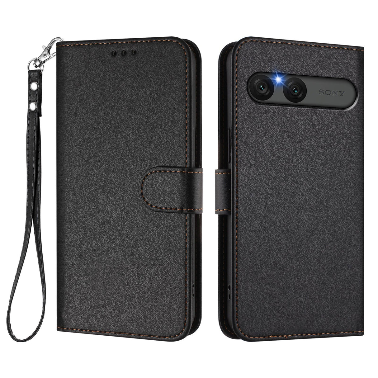 Sony Xperia 10 VII - EIDERWOOD Kunstlæder Flip Cover - Kortholder & Strop - Sort