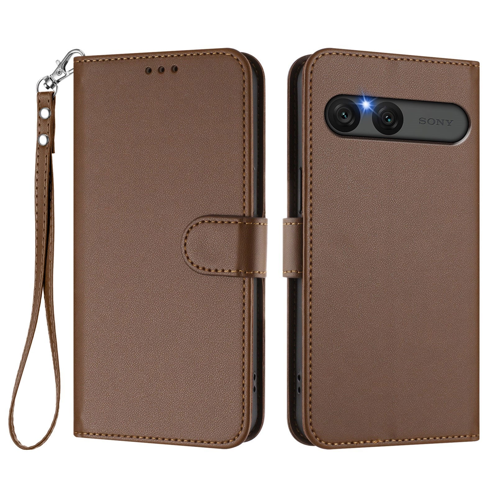 Sony Xperia 10 VII - EIDERWOOD Kunstlæder Flip Cover - Kortholder & Strop - Brun