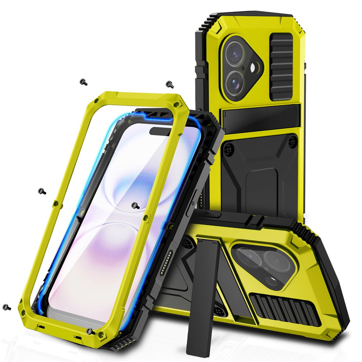 iPhone 17 R-JUST Hybrid Bagside Cover m. Indbygget Skærmbeskyttelse & Kickstand - Gul