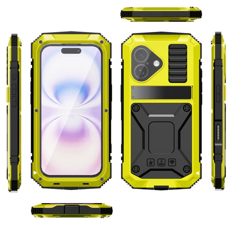 iPhone 17 R-JUST Hybrid Bagside Cover m. Indbygget Skærmbeskyttelse & Kickstand - Gul