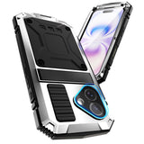 iPhone 17 R-JUST Hybrid Bagside Cover m. Indbygget Skærmbeskyttelse & Kickstand - Sølv