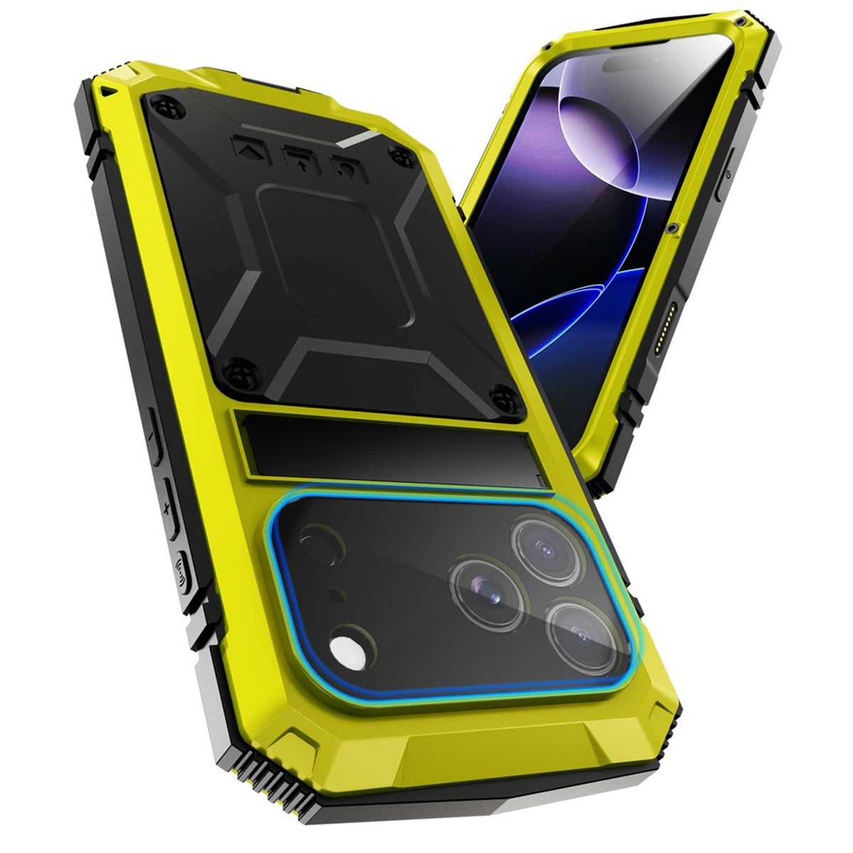 iPhone 18 Pro / 17 Pro R-JUST Hybrid Bagside Cover m. Indbygget Skærmbeskyttelse & Kickstand - Gul