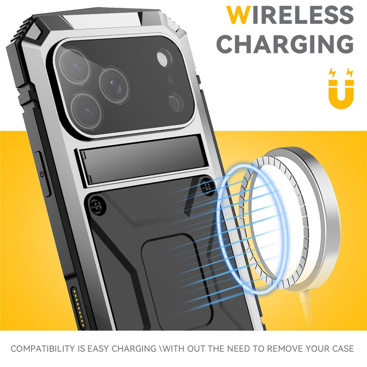 iPhone 18 Pro / 17 Pro R-JUST Hybrid Bagside Cover m. Indbygget Skærmbeskyttelse & Kickstand - Sølv