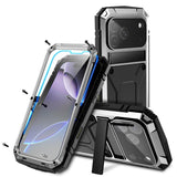 iPhone 18 Pro Max / 17 Pro Max R-JUST Hybrid Bagside Cover m. Indbygget Skærmbeskyttelse & Kickstand - Sølv
