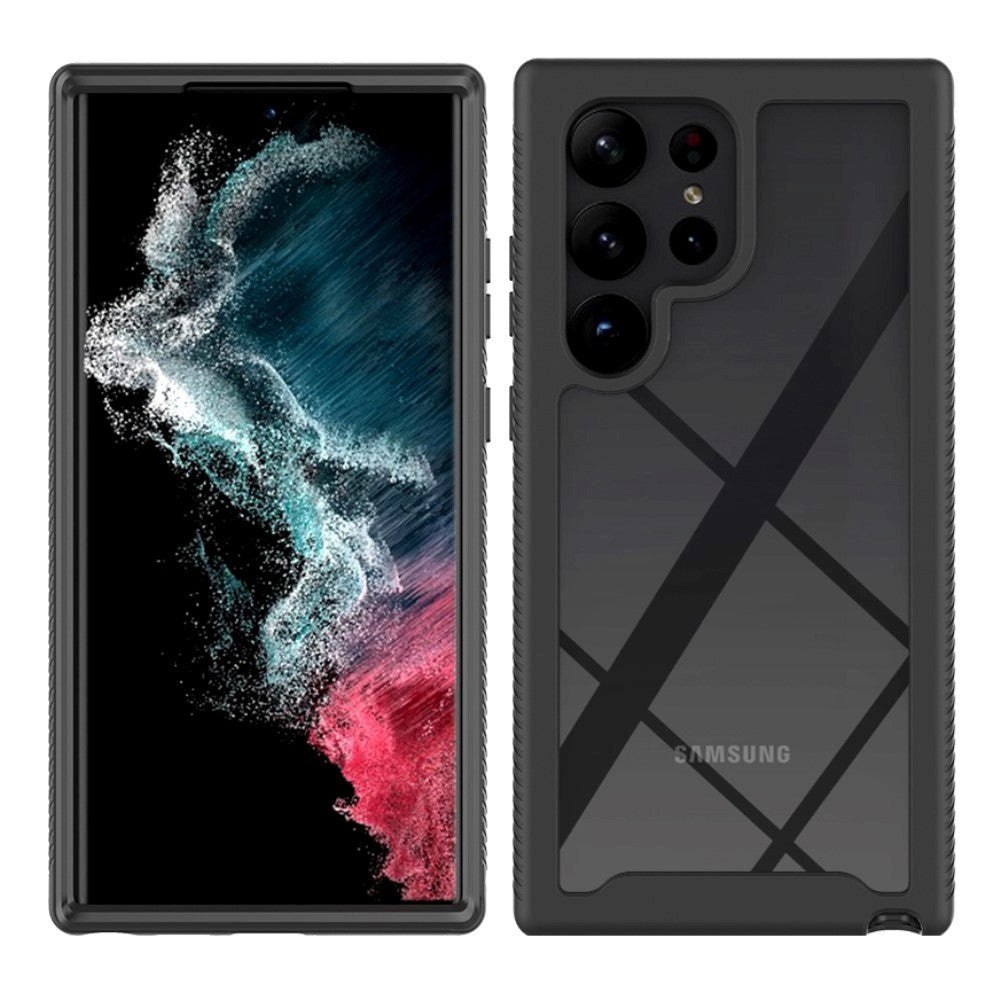 Samsung Galaxy S23 Ultra Hybrid deksel m. Skjermbeskytter - Svart / Gjennomsiktig