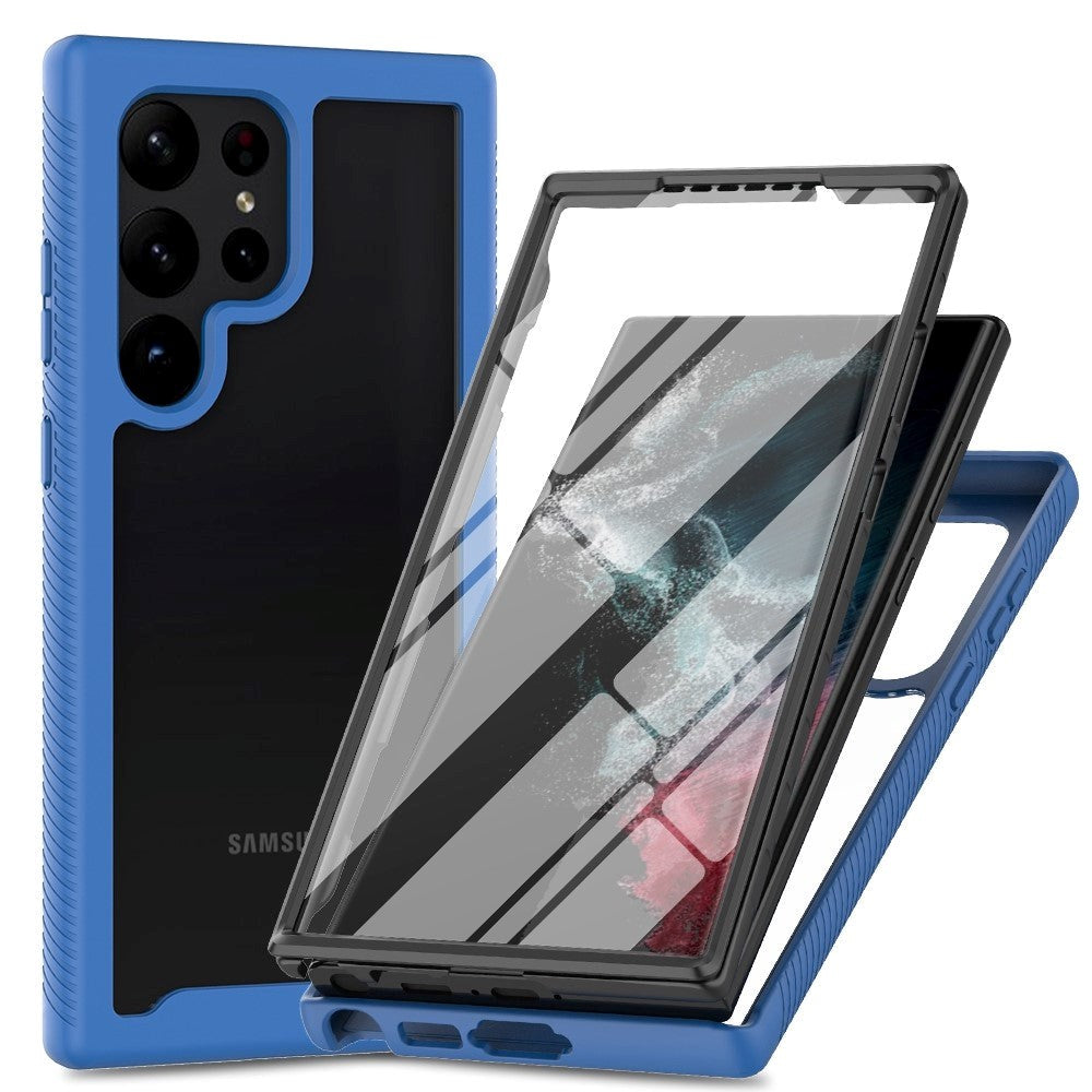 Samsung Galaxy S23 Ultra Hybrid Cover m. Skærmbeskyttelse - Mørkeblå / Gennemsigtig
