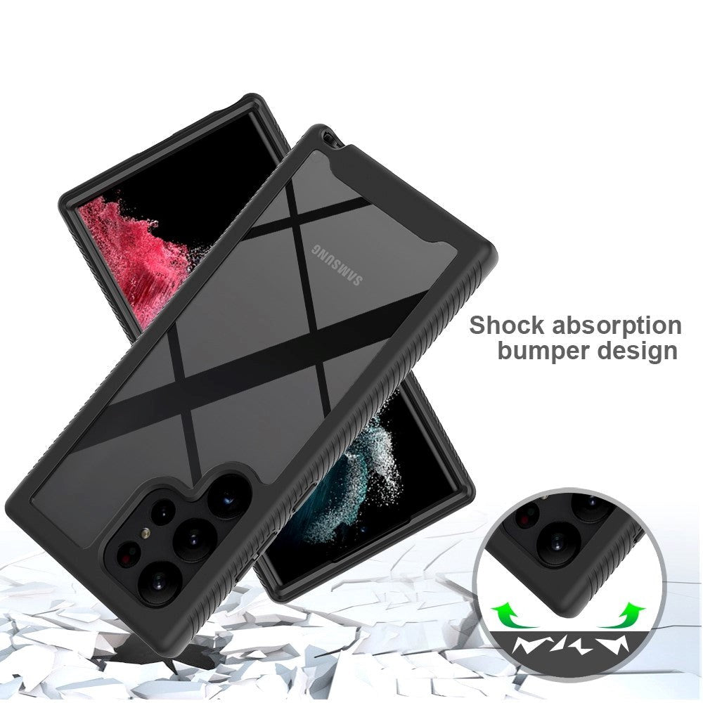 Samsung Galaxy S23 Ultra Hybrid Cover m. Skærmbeskyttelse - Mørkeblå / Gennemsigtig