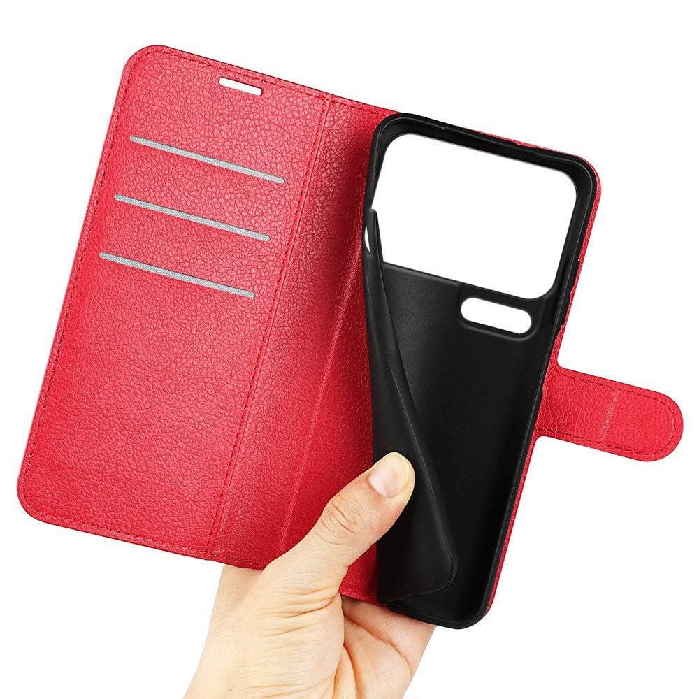 AMORUS Xiaomi 17 Pro Litchi Tekstur Kunstlæder Flip Mobil Cover m. Kortholder - Rød