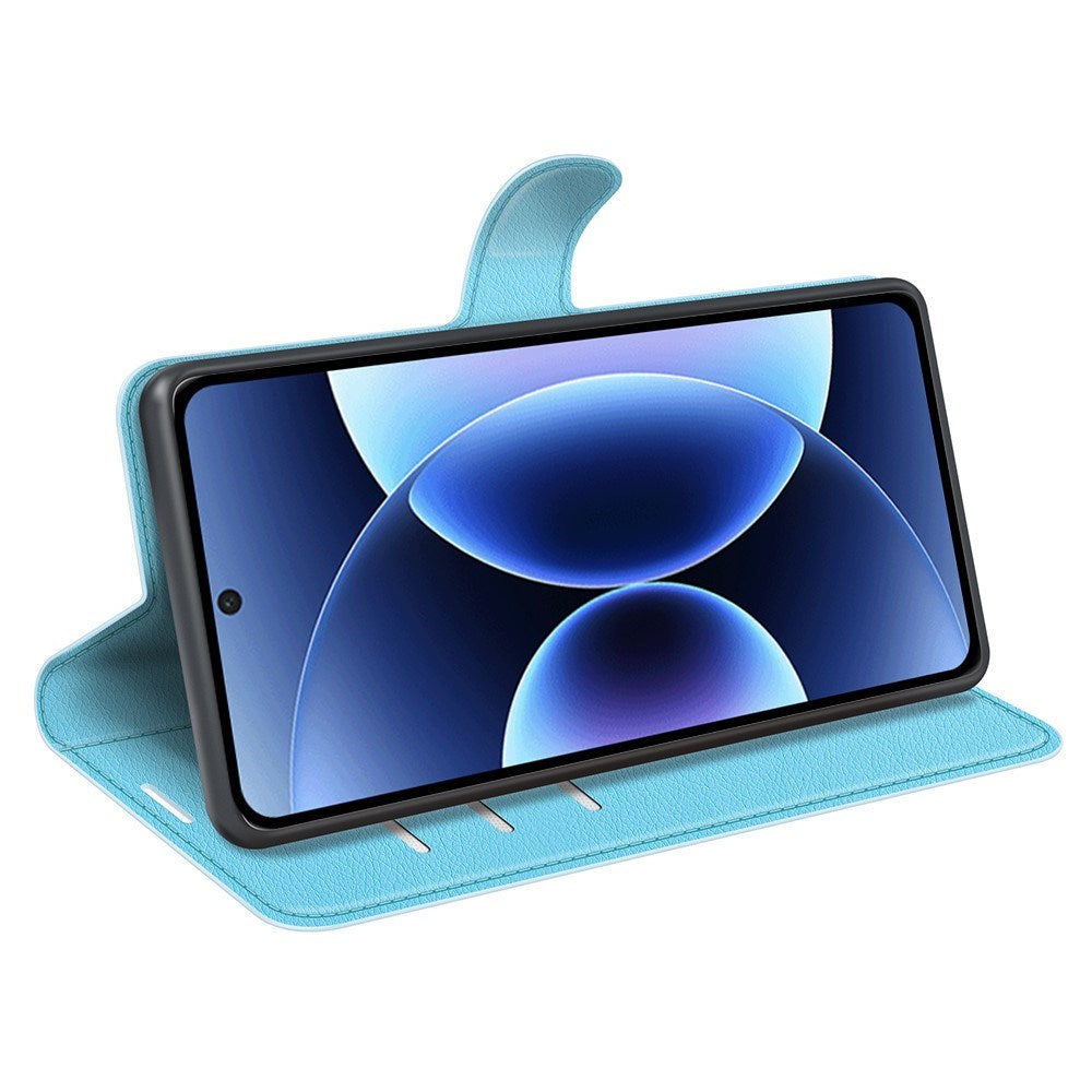 AMORUS Xiaomi 17 Pro Litchi Tekstur Kunstlæder Flip Mobil Cover m. Kortholder - Blå