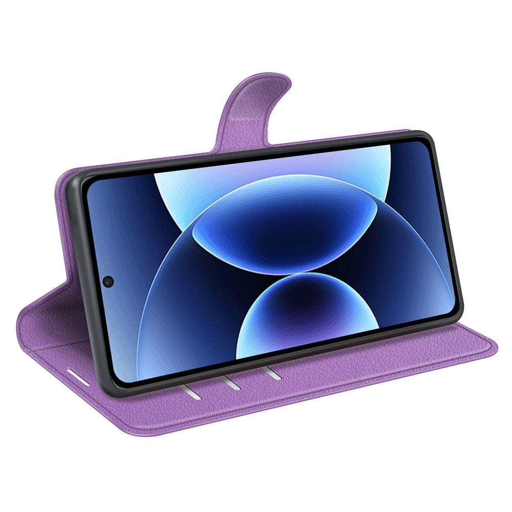 AMORUS Xiaomi 17 Pro Litchi Tekstur Kunstlæder Flip Mobil Cover m. Kortholder - Lilla