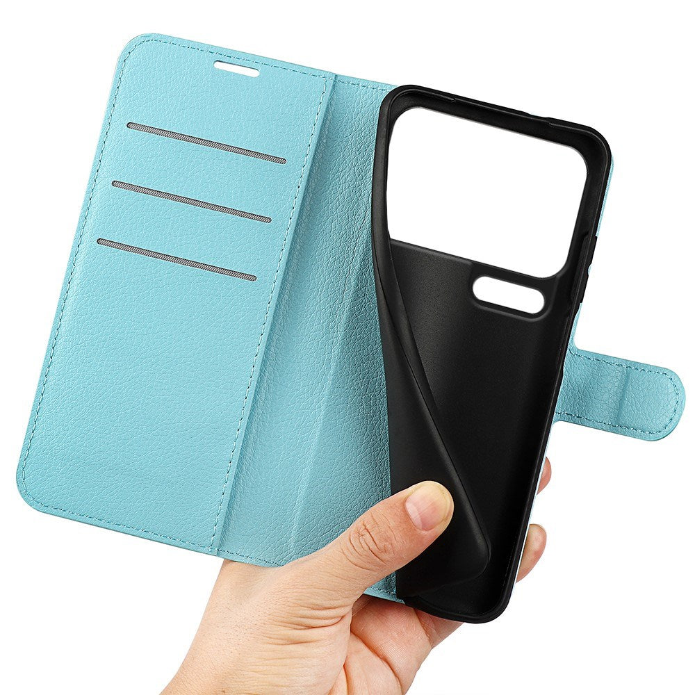 AMORUS Xiaomi 17 Pro Max Litchi Tekstur Kunstlæder Flip Mobil Cover m. Kortholder - Blå