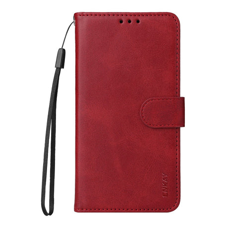 OnePlus 15R ENKAY - 2-i-1 Kunstlæder Cover inkl. Skærmbeskyttelsesglas - Rød