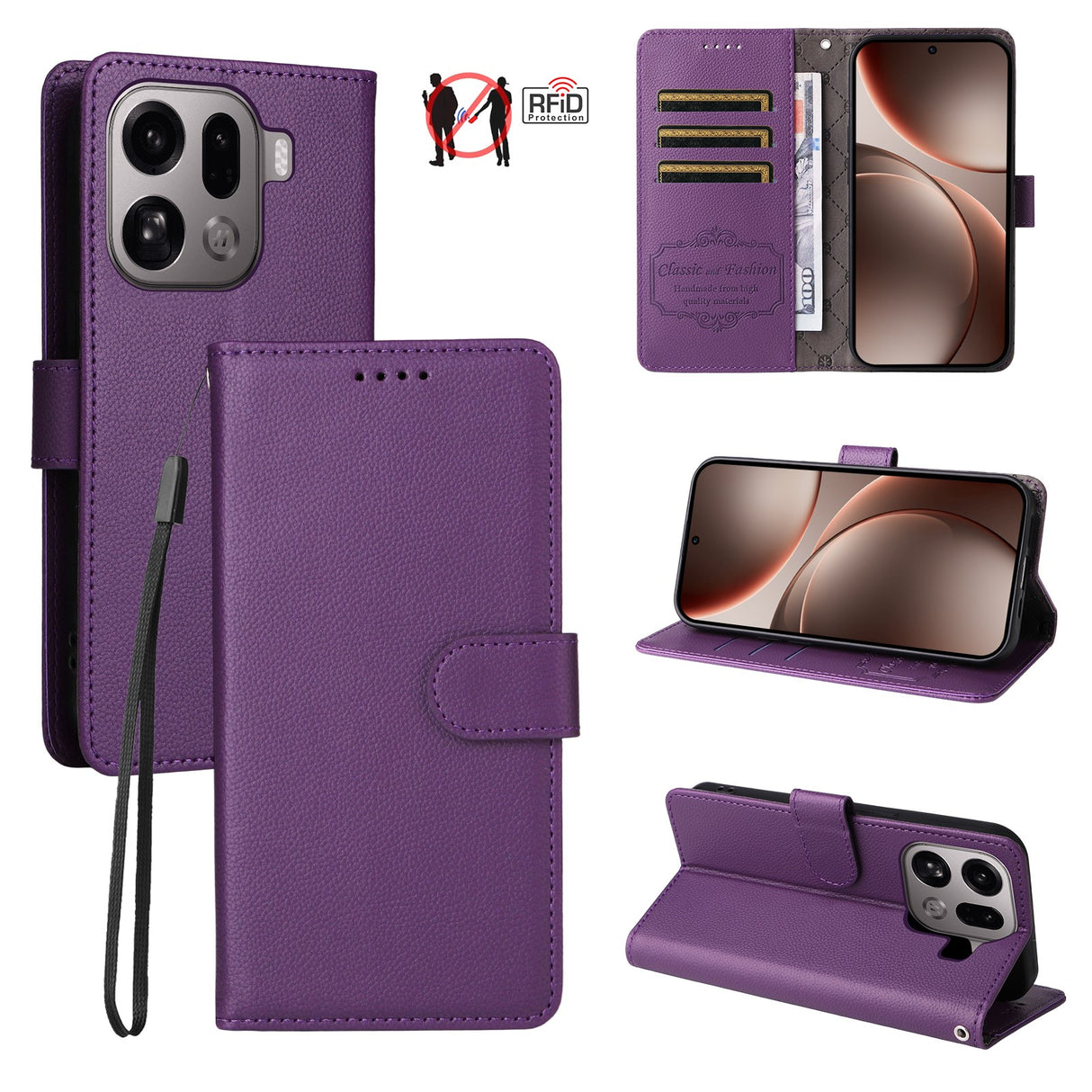 OPPO Find X9 Pro EIDERWOOD Kunstlæder Flip Cover - Strop - Lilla