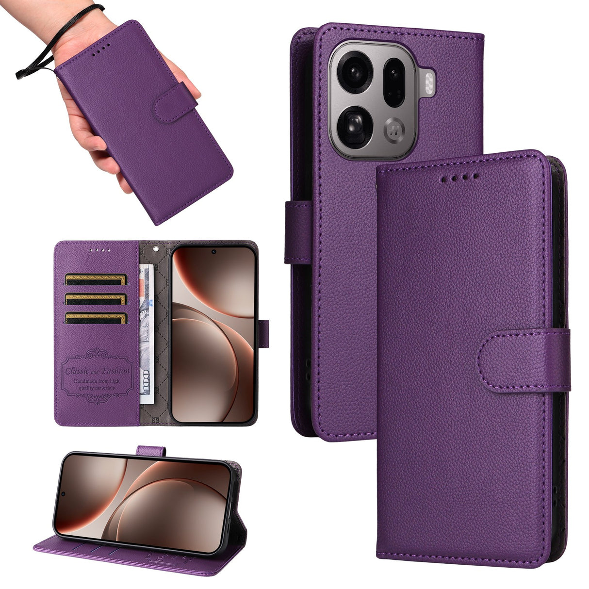OPPO Find X9 Pro EIDERWOOD Kunstlæder Flip Cover - Strop - Lilla