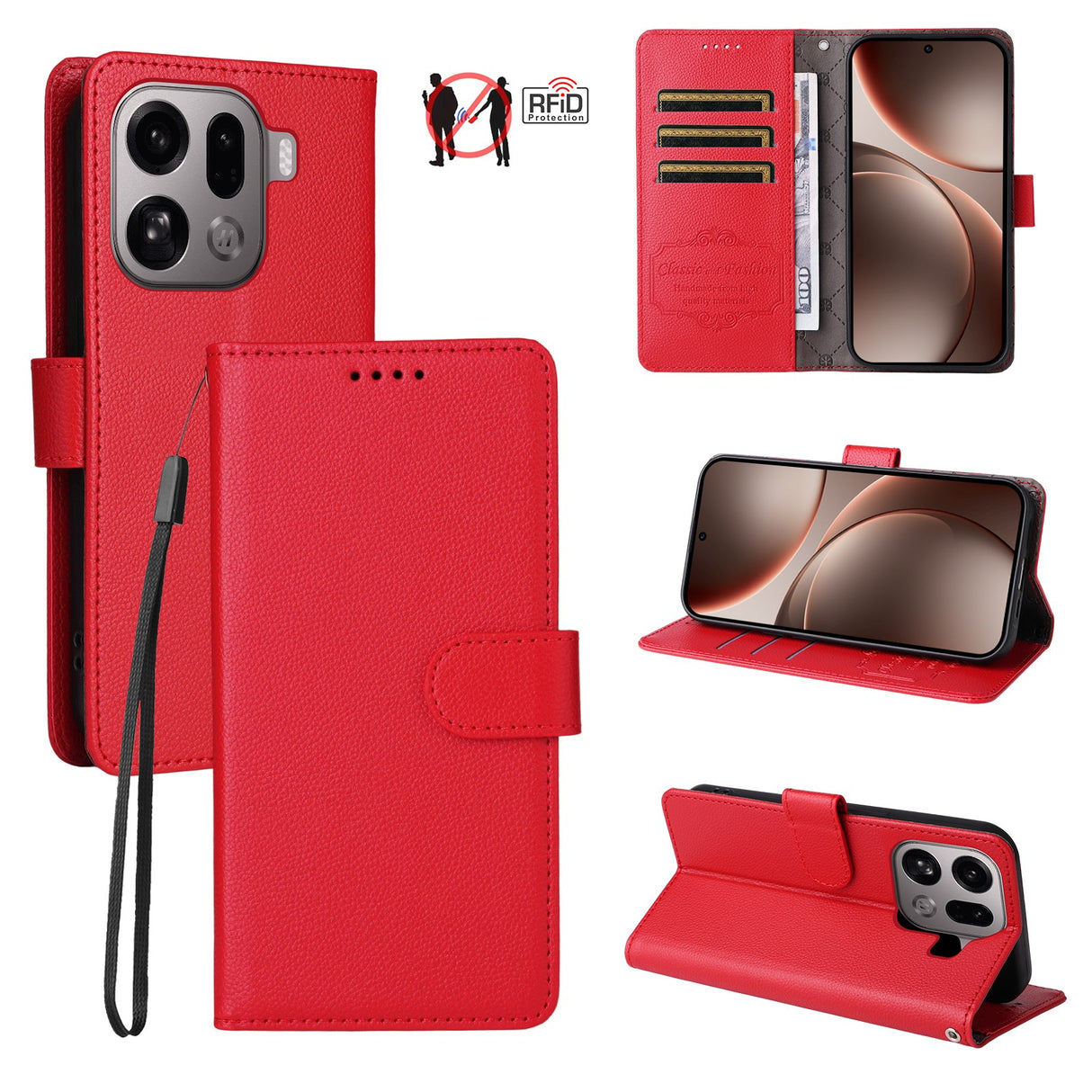 OPPO Find X9 Pro EIDERWOOD Kunstlæder Flip Cover - Strop - Rød