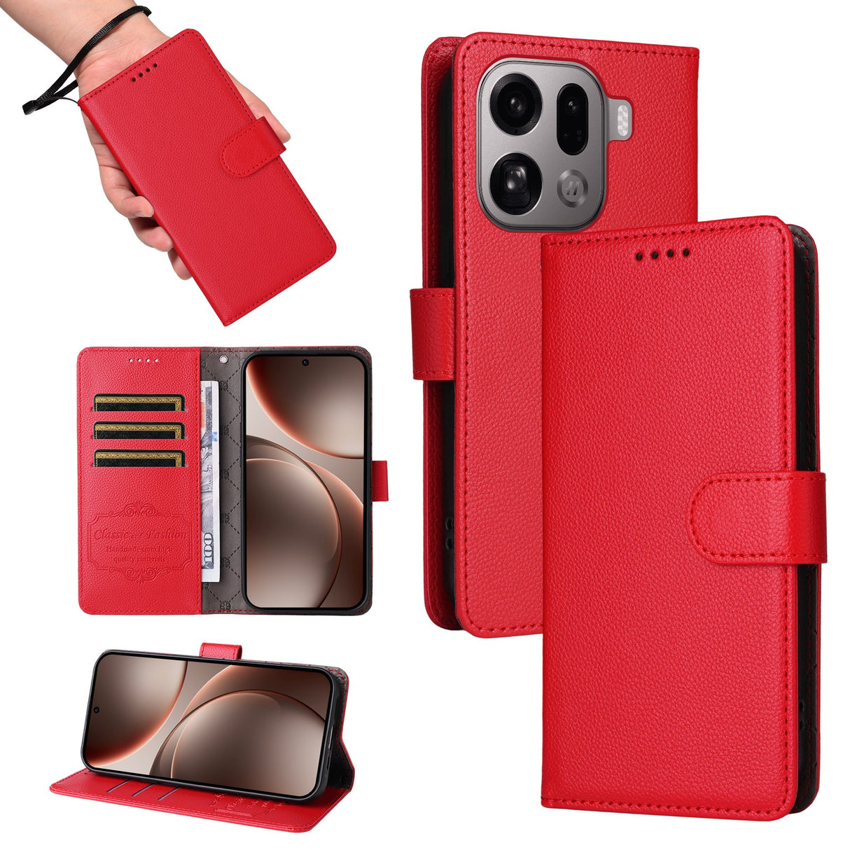 OPPO Find X9 Pro EIDERWOOD Kunstlæder Flip Cover - Strop - Rød