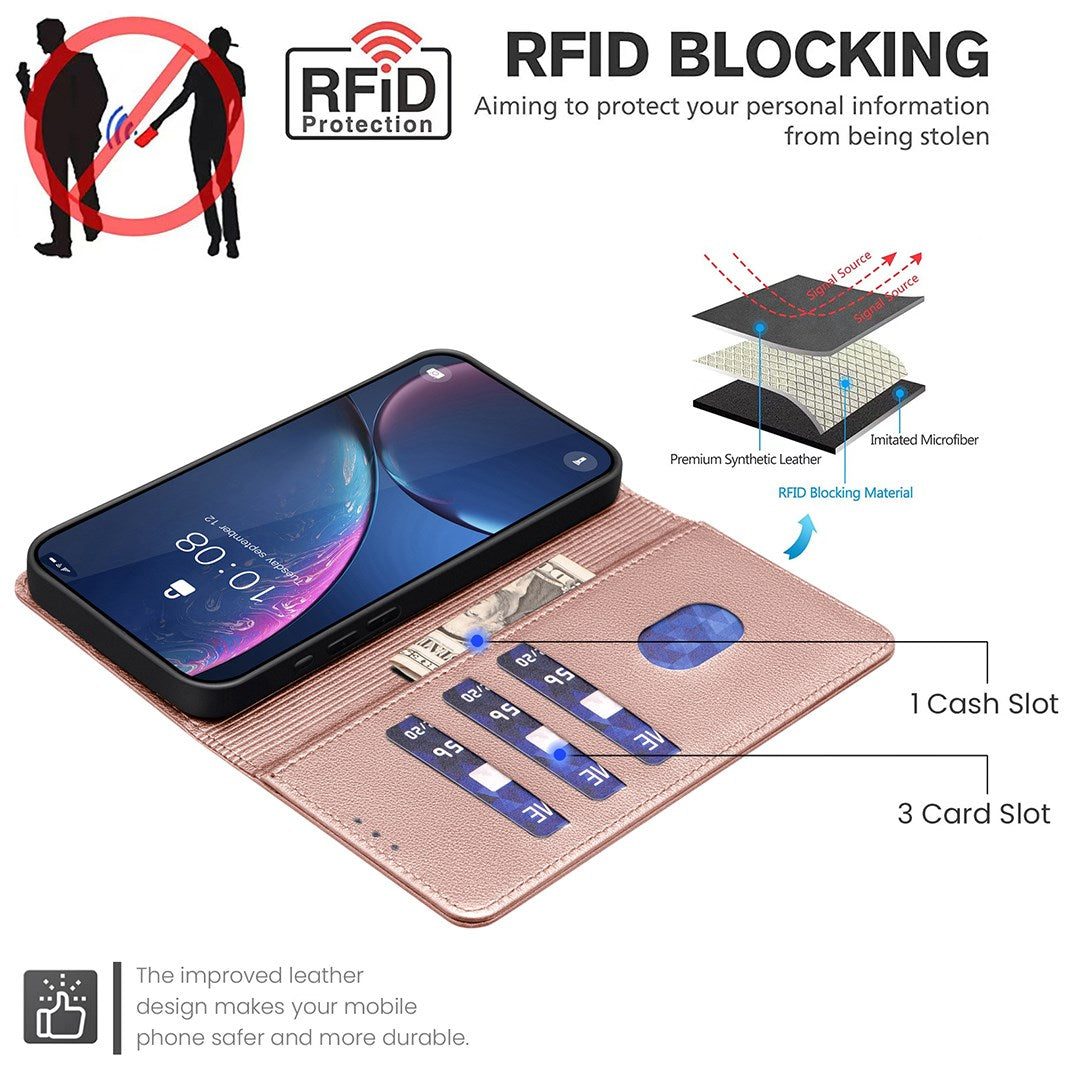 Samsung Galaxy S26+ (Plus) BINFEN Kunstlæder Flip Cover - RFID Blokering - Kortholder - Ståfunktion - Rose Gold