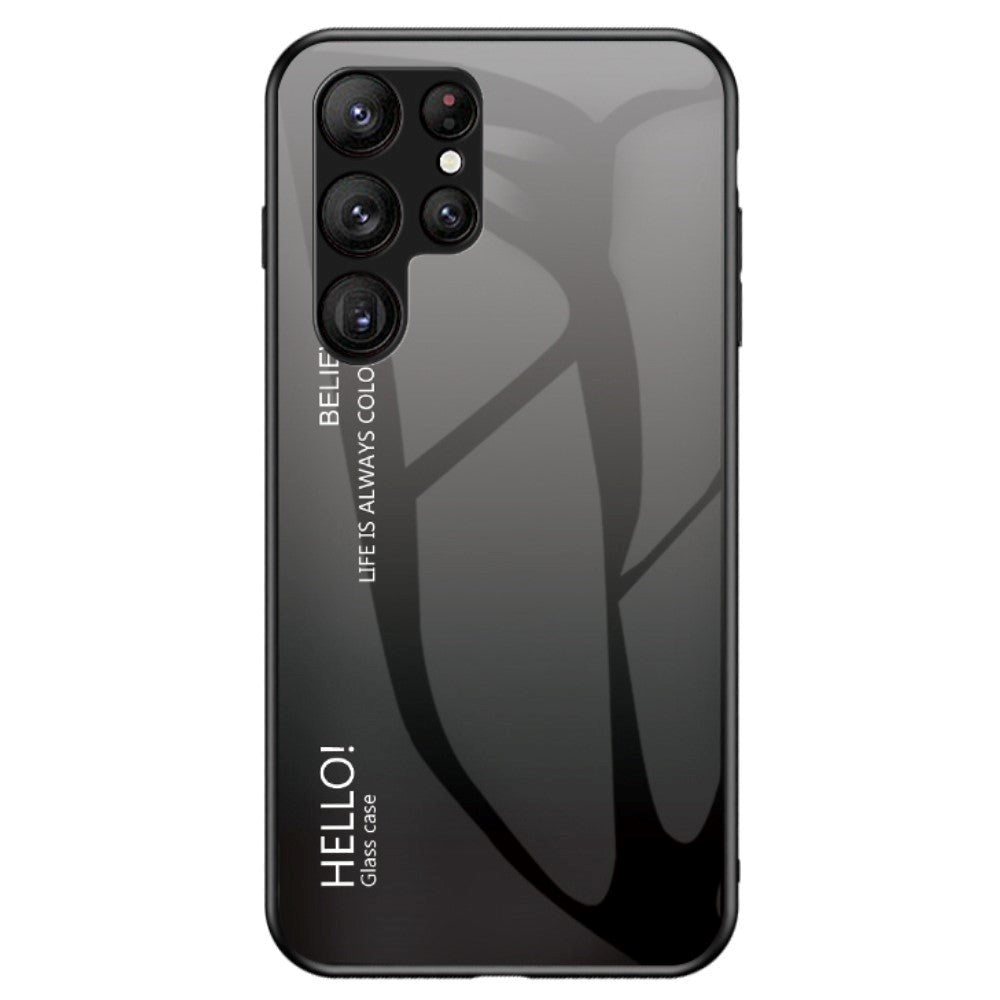 Samsung Galaxy S23 Ultra deksel m. Glass Back - Hello - Grå / Svart