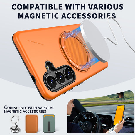 Samsung Galaxy S26 EIDERWOOD Hybrid Plast Bagside Cover - Roterende Kickstand - Orange