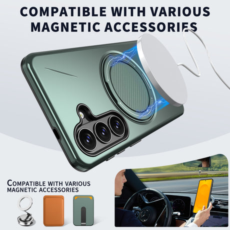 Samsung Galaxy S26 EIDERWOOD Hybrid Plast Bagside Cover - Roterende Kickstand - Grøn