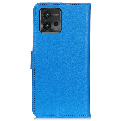 Motorola Moto G72 Litchi Leather Flip Cover m. Lommebok - Blå