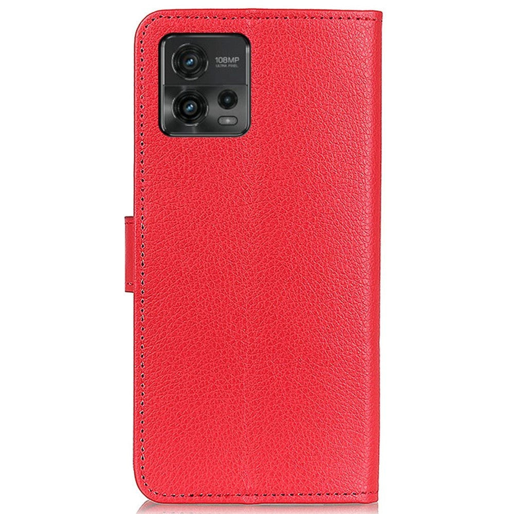 Motorola Moto G72 Litchi Leather Flip Cover m. Lommebok - Rød