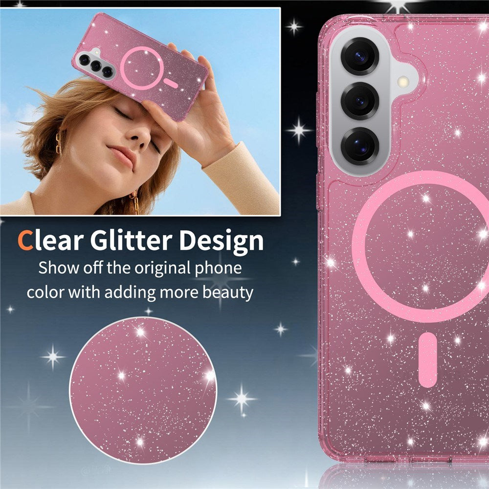 EIDERWOOD Samsung Galaxy S26+ (Plus) Plast Glitter Cover - MagSafe Kompatibel - Gennemsigtig / Lyserød