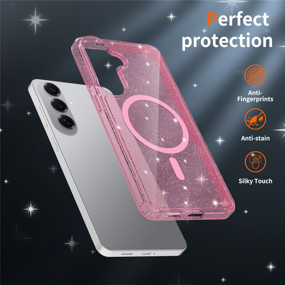 EIDERWOOD Samsung Galaxy S26+ (Plus) Plast Glitter Cover - MagSafe Kompatibel - Gennemsigtig / Lyserød