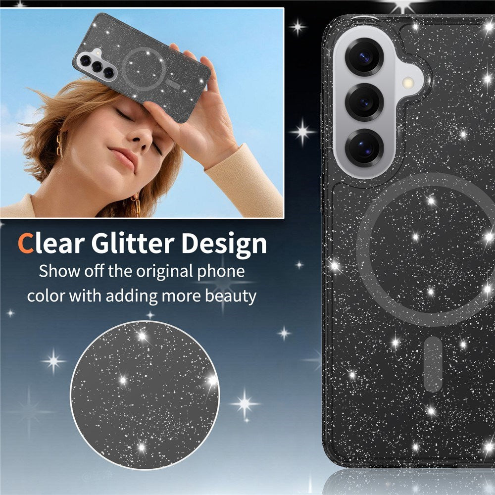 EIDERWOOD Samsung Galaxy S26+ (Plus) Plast Glitter Cover - MagSafe Kompatibel - Gennemsigtig / Sort
