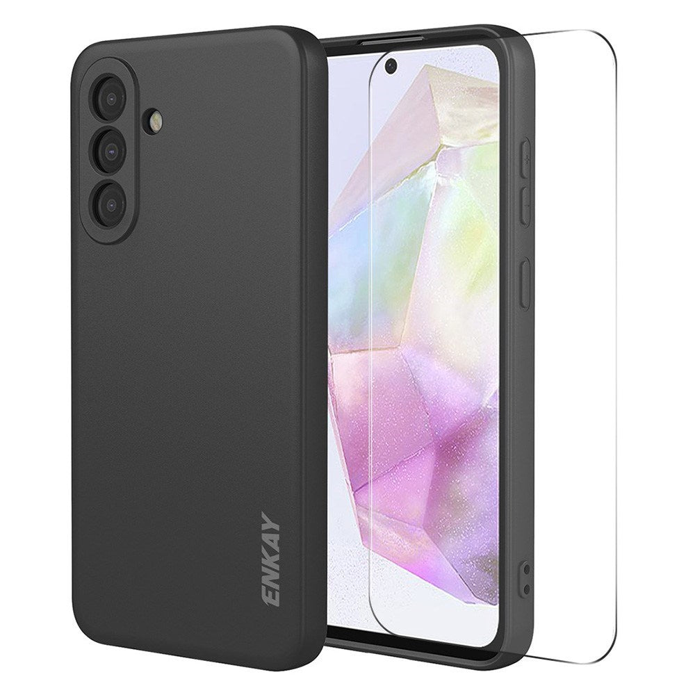 Samsung Galaxy A37 ENKAY Silikone Cover med Skærmbeskyttelse - Sort