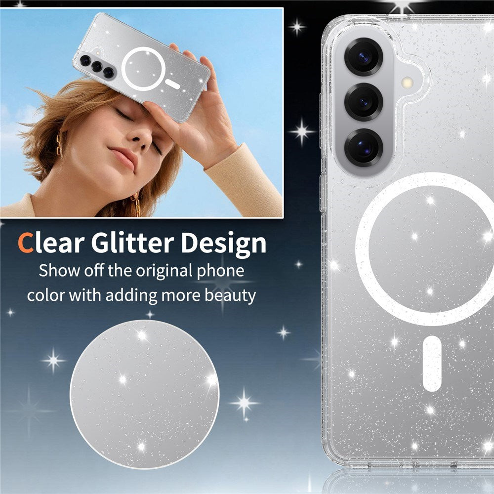 EIDERWOOD Samsung Galaxy S26+ (Plus) Plast Glitter Cover inkl. Skærmglas - MagSafe Kompatibel - Gennemsigtig