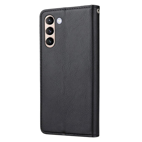 Samsung Galaxy S23 Flip-deksel i glanset skinn m. 3 kortholdere og frontlomme - svart