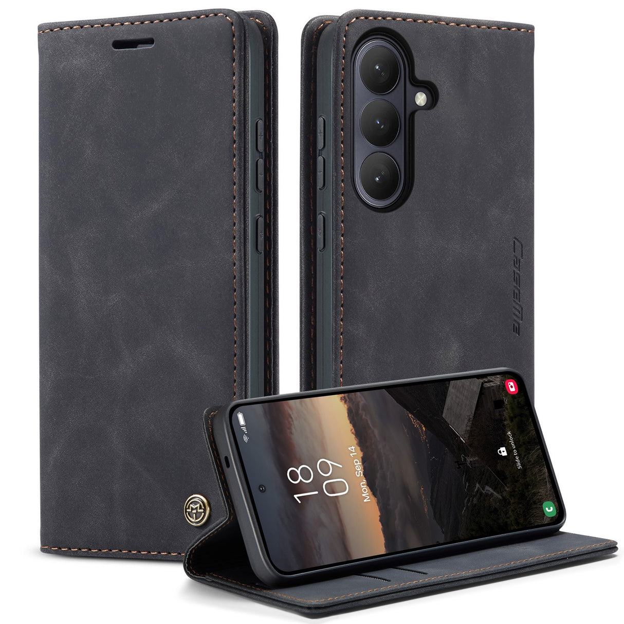 CASEME Samsung Galaxy S26 Kunstlæder Flip Cover m. Kortholder & Ståfunktion - Sort