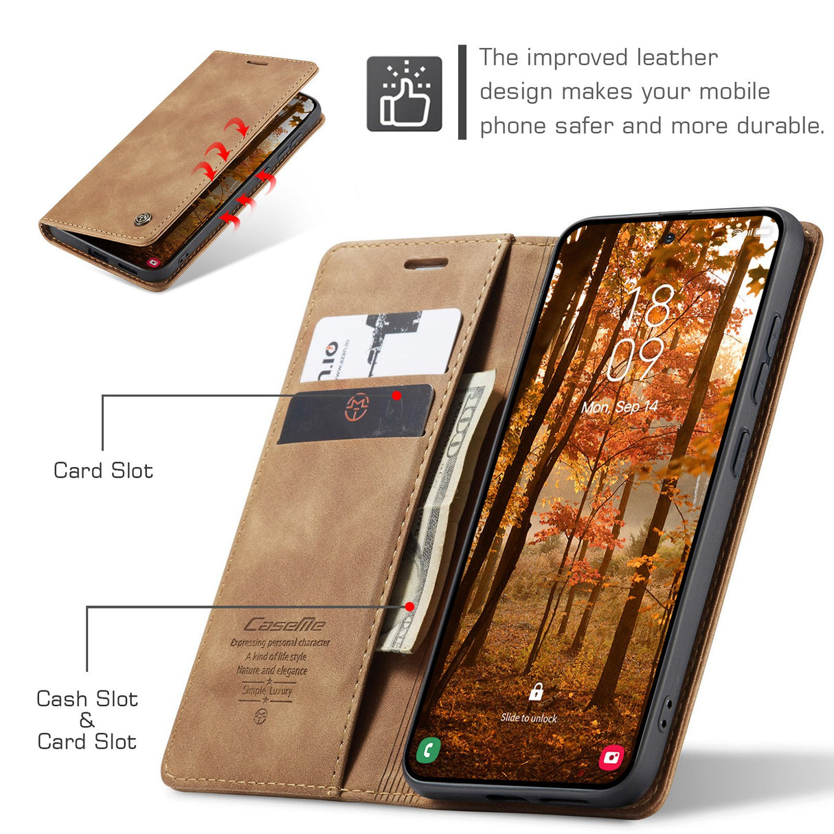 CASEME Samsung Galaxy S26 Kunstlæder Flip Cover m. Kortholder & Ståfunktion - Lysebrun