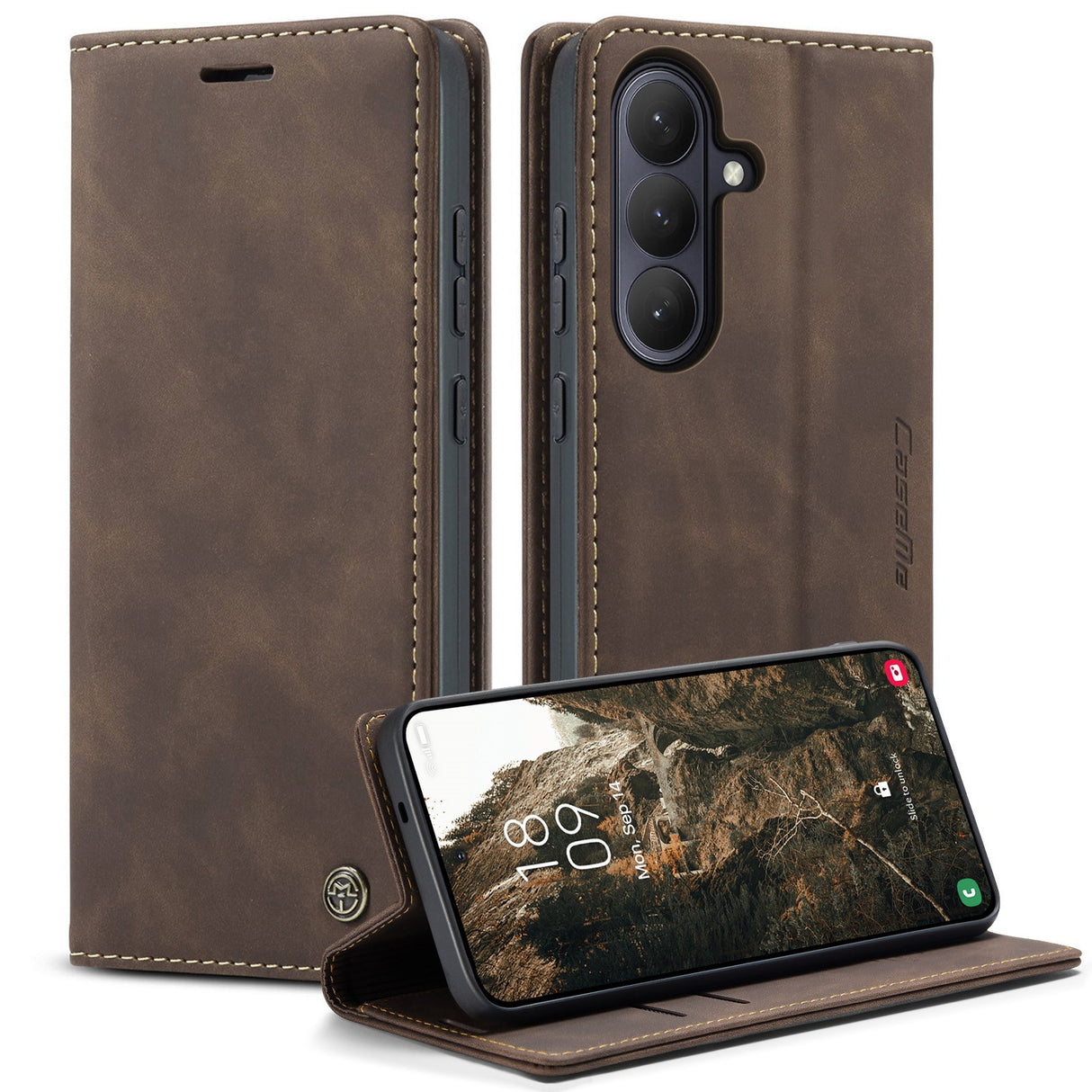 CASEME Samsung Galaxy S26 Kunstlæder Flip Cover m. Kortholder & Ståfunktion - Brun