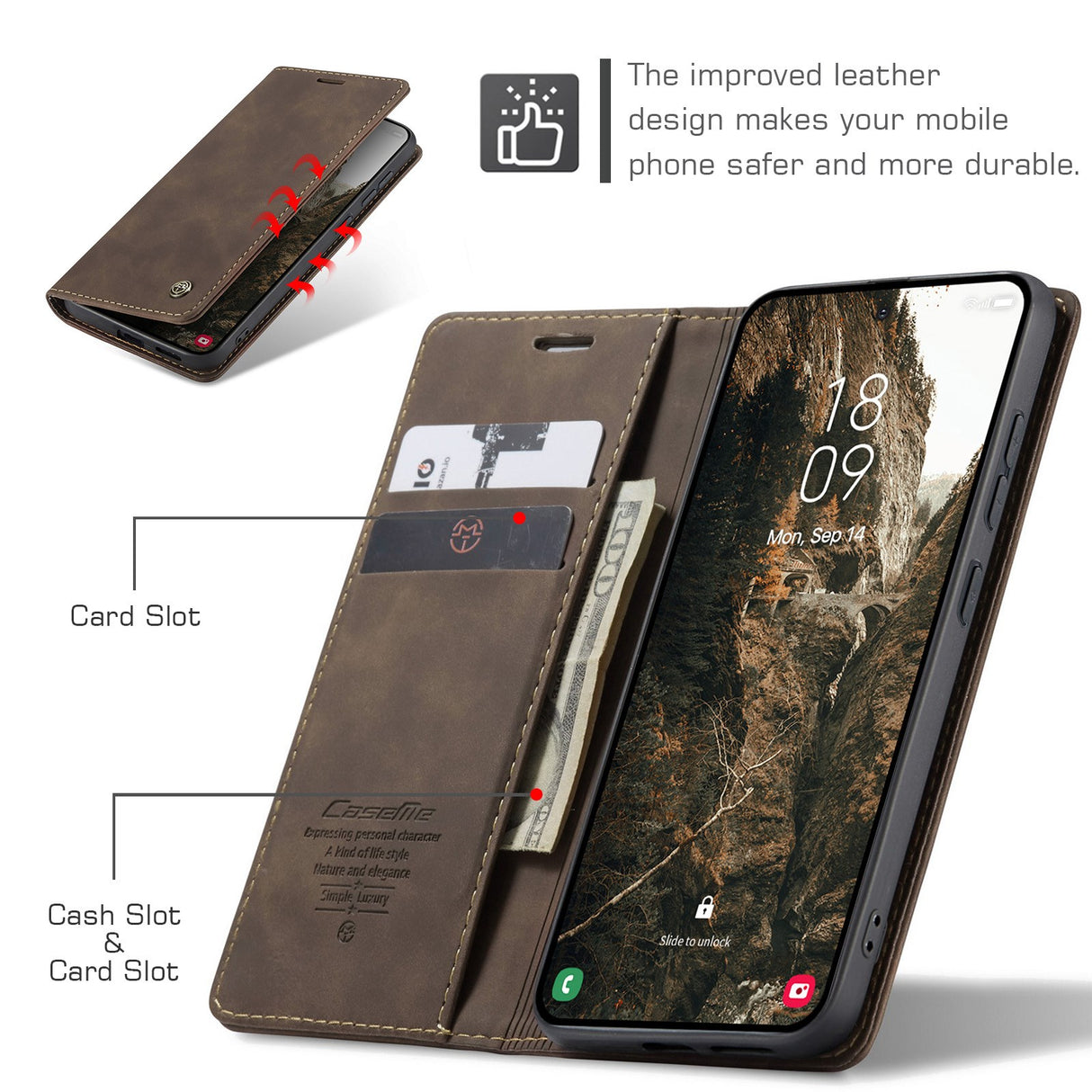 CASEME Samsung Galaxy S26 Kunstlæder Flip Cover m. Kortholder & Ståfunktion - Brun