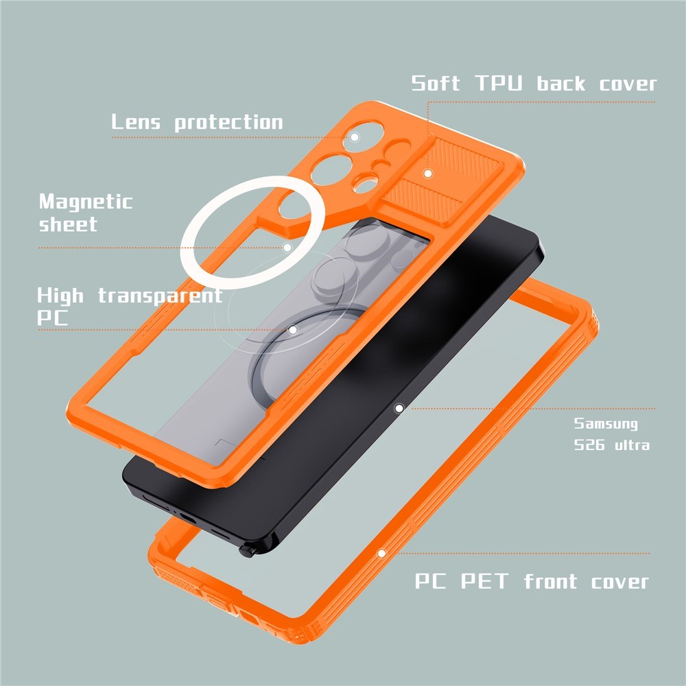Samsung Galaxy S26 Ultra Redpebber Vandtæt Hybrid Plast Bagside Cover - MagSafe Kompatibel - Orange